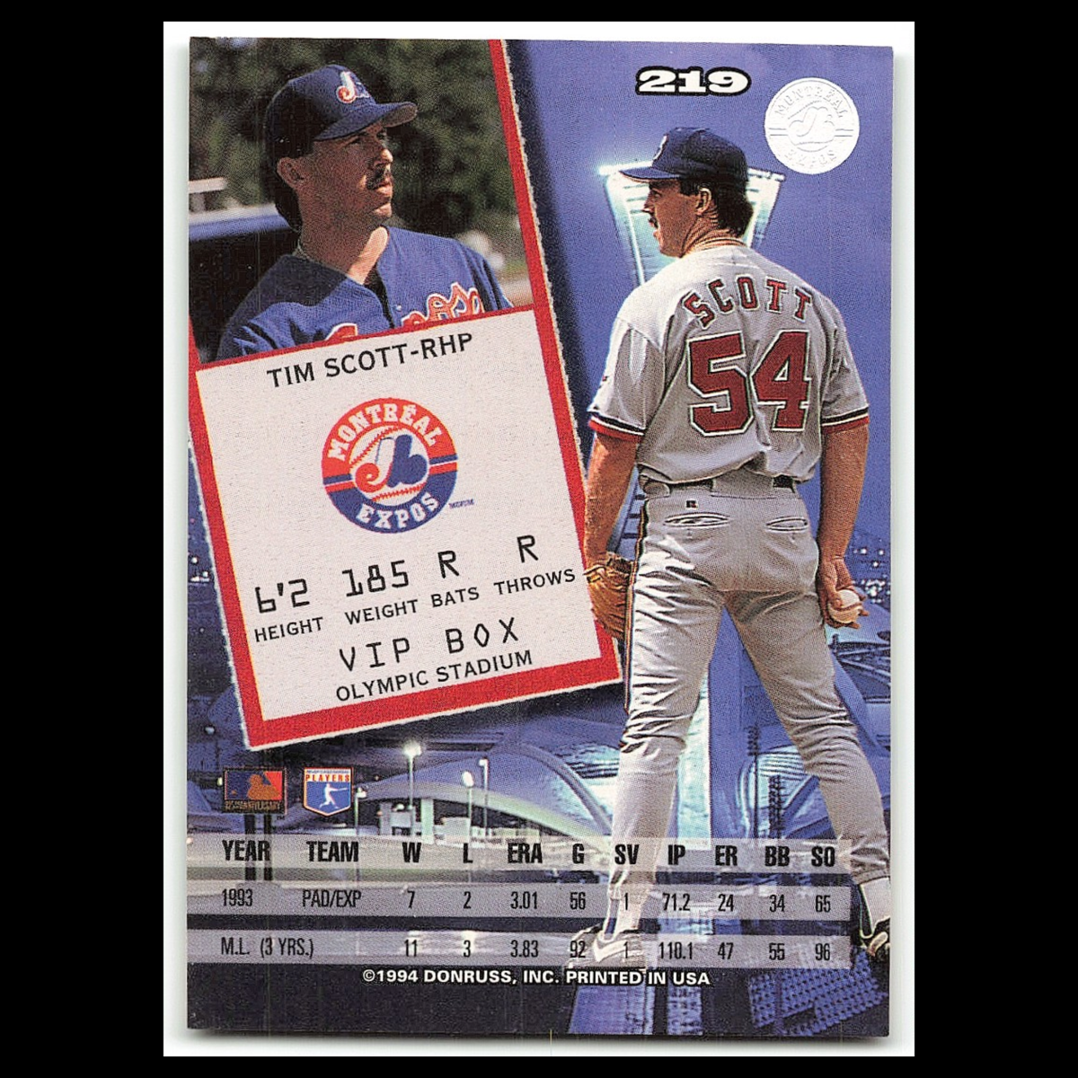 Tim Scott #219 1994 Leaf Montreal Expos Baseball Card MLB NM