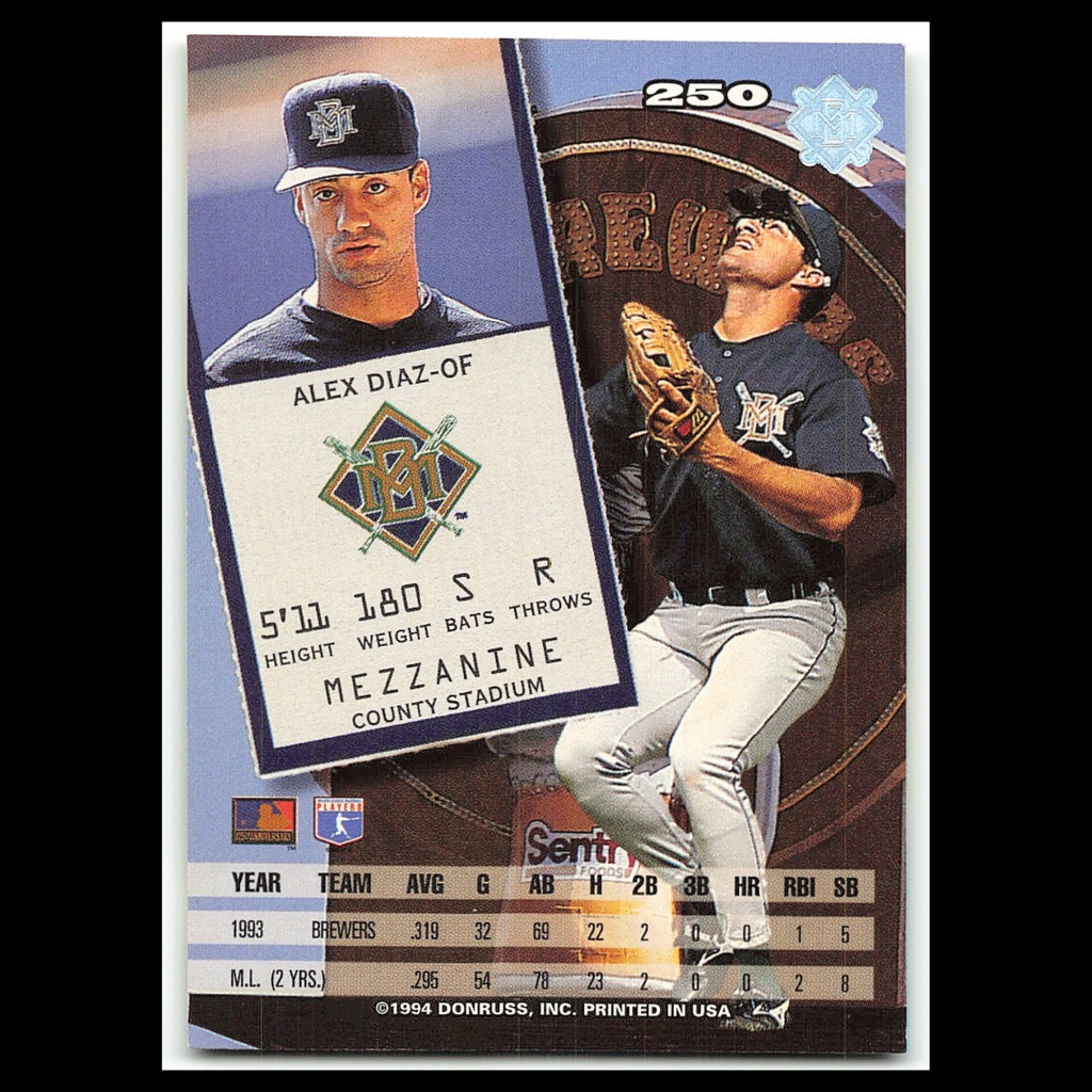 Alex Diaz #250 1994 Leaf Milwaukee Brewers Baseball Card MLB NM
