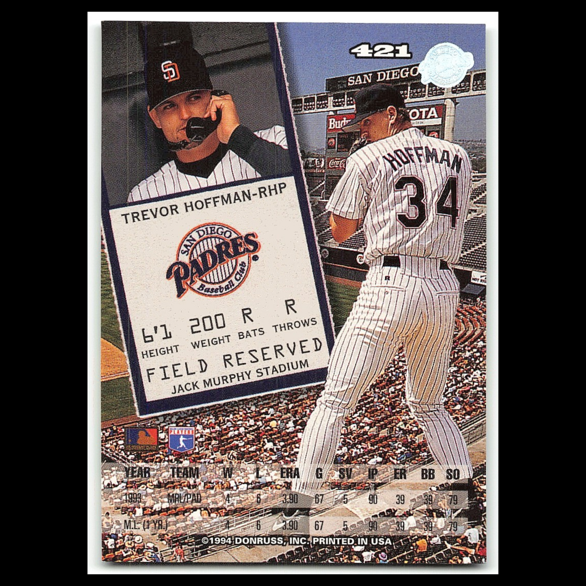 Trevor Hoffman #421 1994 Leaf San Diego Padres Baseball Card MLB NM