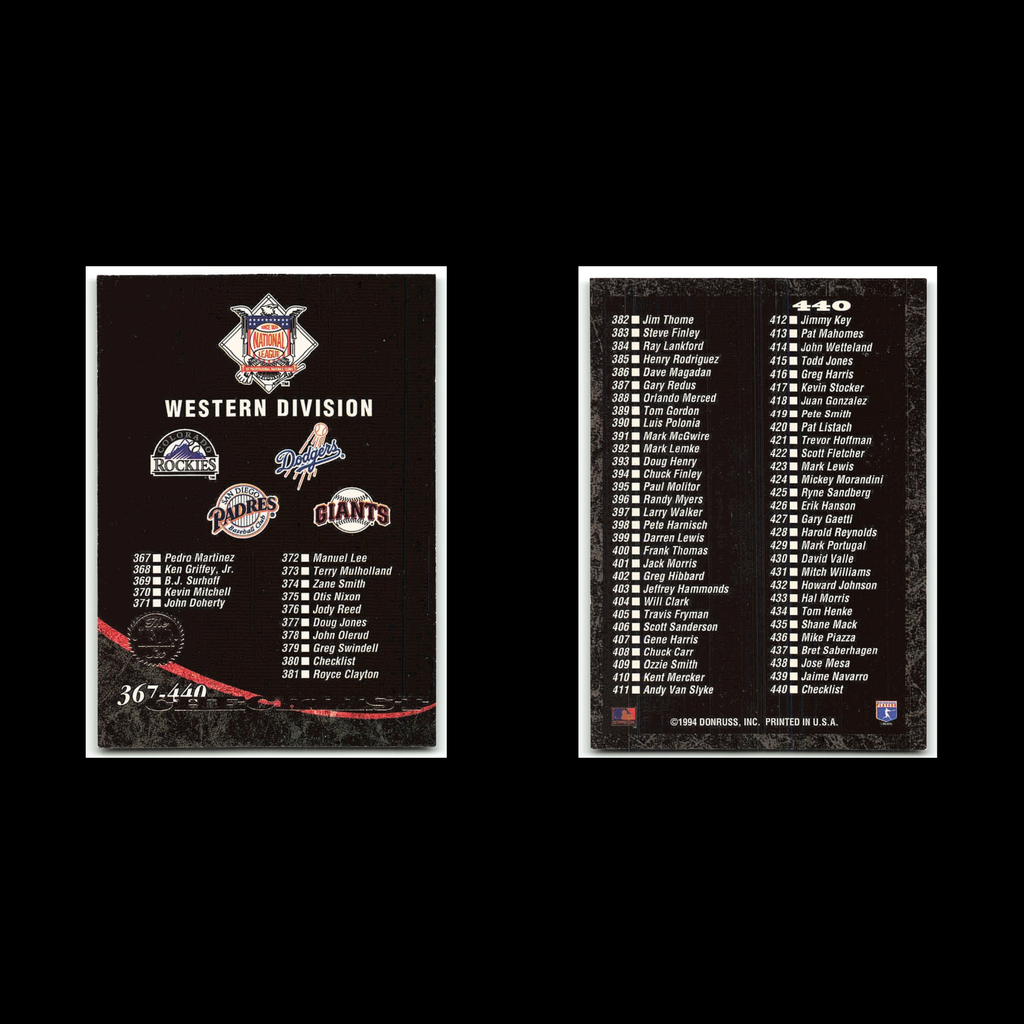 Checklist #440 1994 Leaf Baseball Card MLB NM