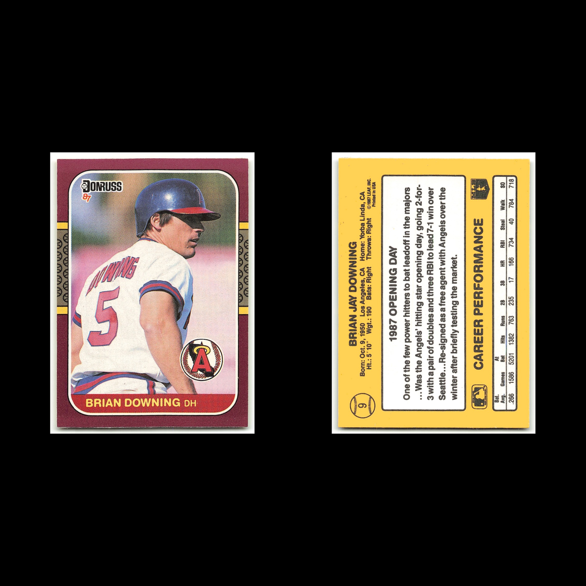 Brian Downing #9 1987 Donruss Opening Day California Angels Baseball Card MLB NM