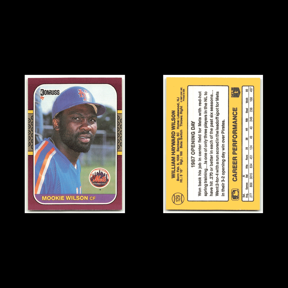 Mookie Wilson #129 1987 Donruss Opening Day New York Mets Baseball Card MLB NM