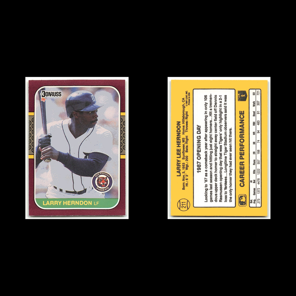 Larry Herndon #211 1987 Donruss Opening Day Detroit Tigers Baseball Card MLB NM