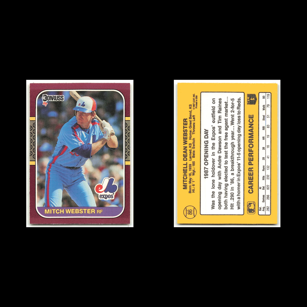Mitch Webster #86 1987 Donruss Opening Day Montreal Expos Baseball Card MLB NM