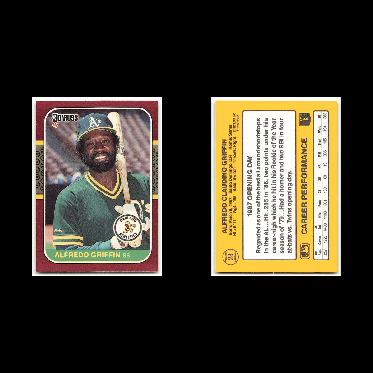 Alfredo Griffin #28 1987 Donruss Opening Day Oakland Athletics Baseball Card MLB