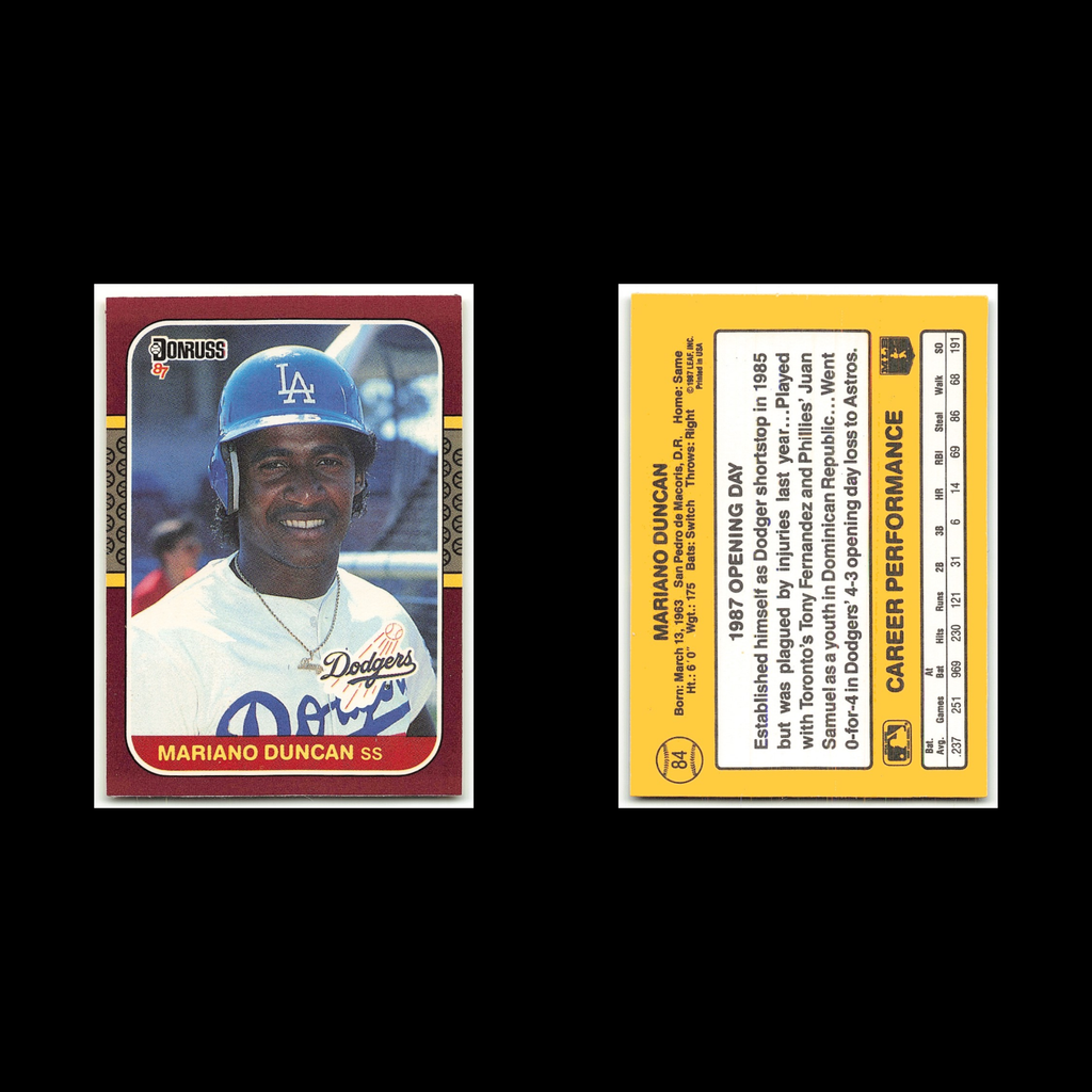Mariano Duncan #84 1987 Donruss Opening Day Los Angeles Dodgers Baseball Card NM