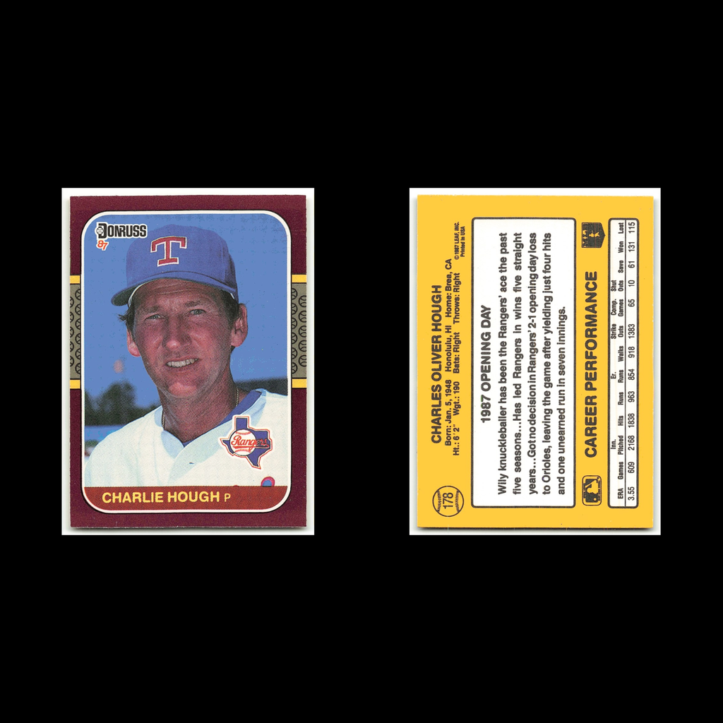 Charlie Hough #178 1987 Donruss Opening Day Texas Rangers Baseball Card MLB NM