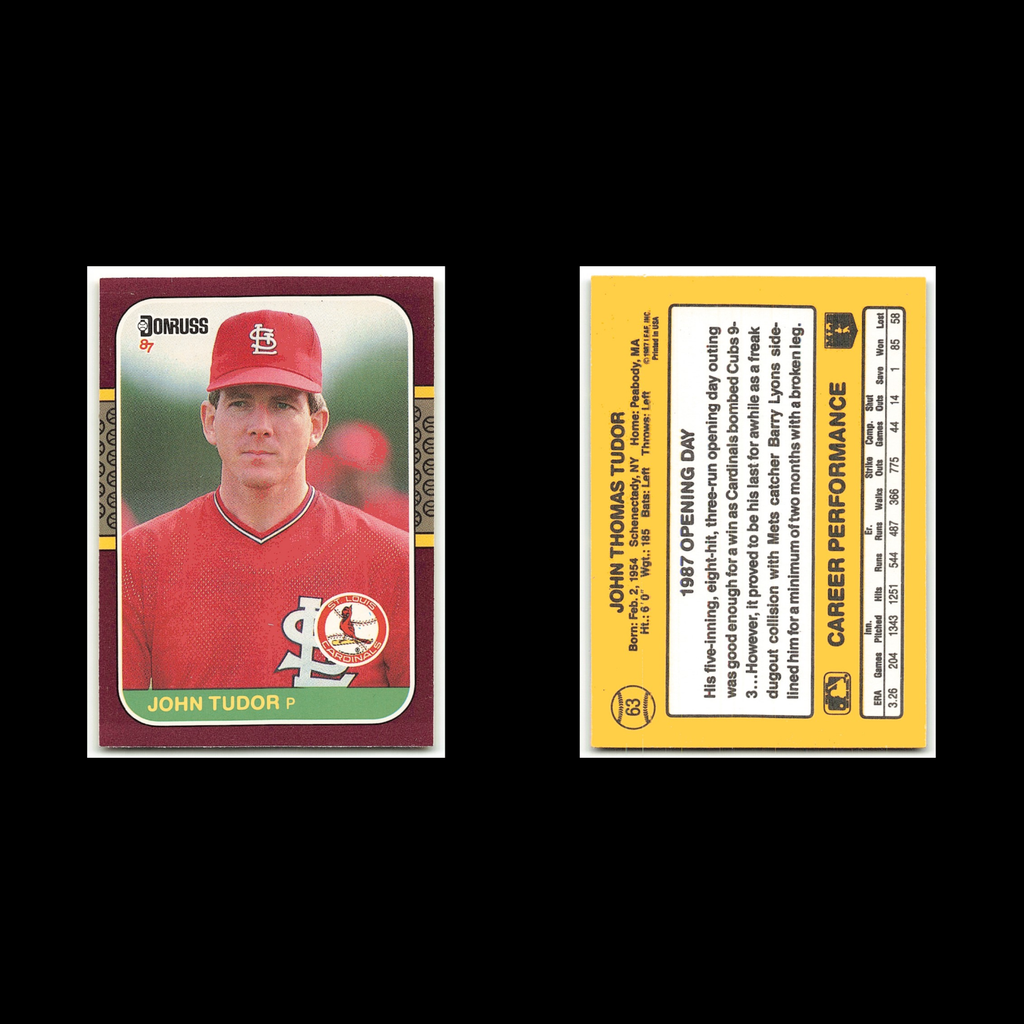John Tudor #63 1987 Donruss Opening Day St. Louis Cardinals Baseball Card MLB NM