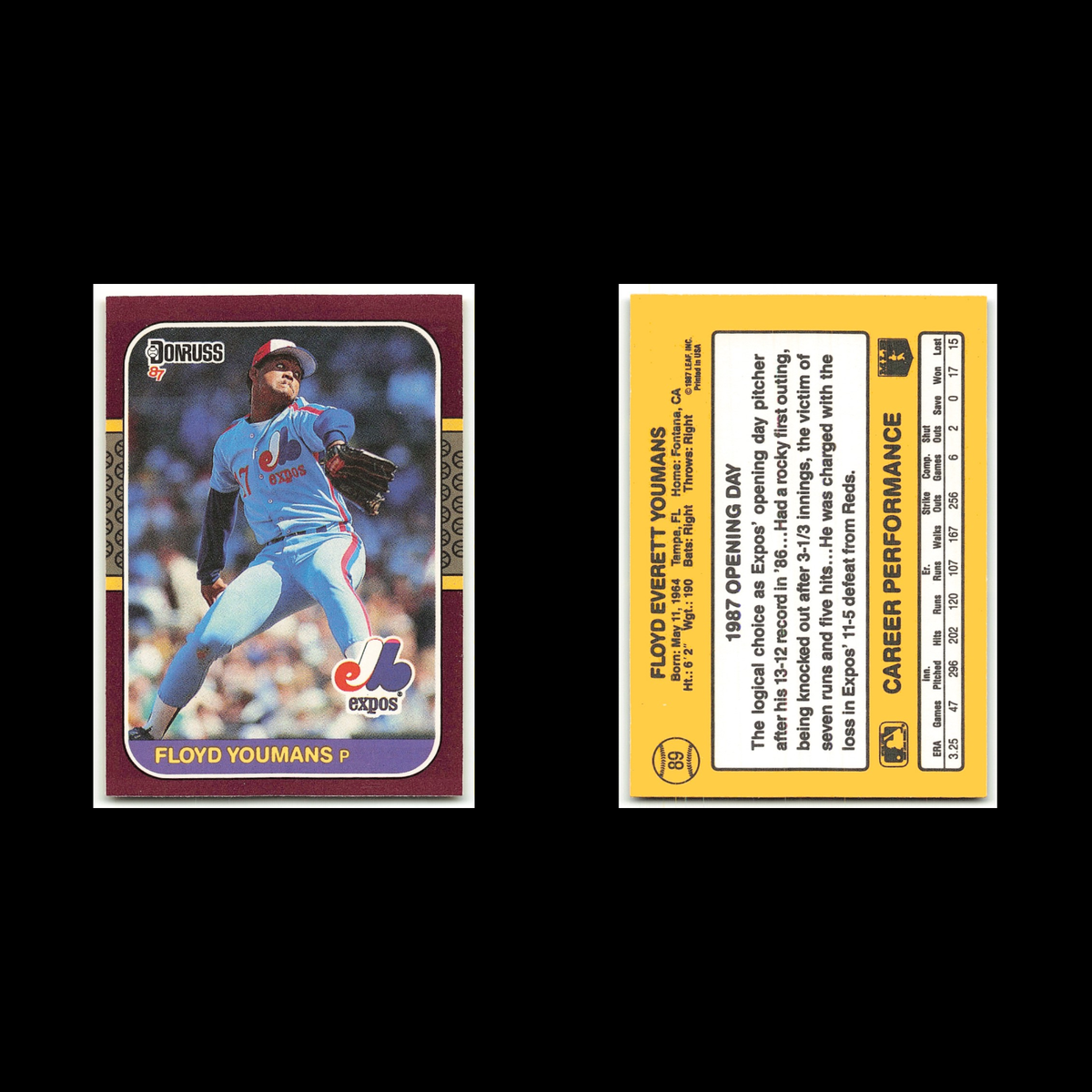 Floyd Youmans #89 1987 Donruss Opening Day Montreal Expos Baseball Card MLB NM