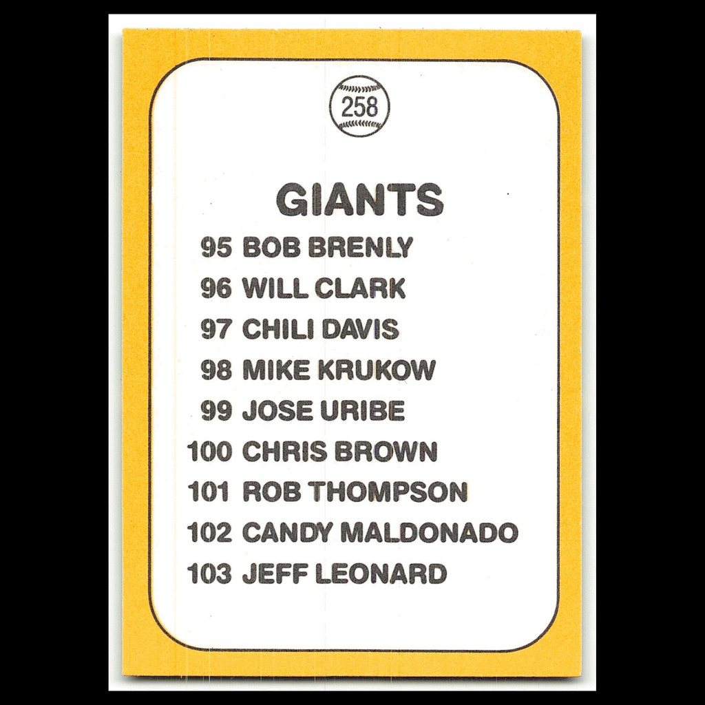 Team Card #258 1987 Donruss Opening Day San Francisco Giants Baseball Card MLB