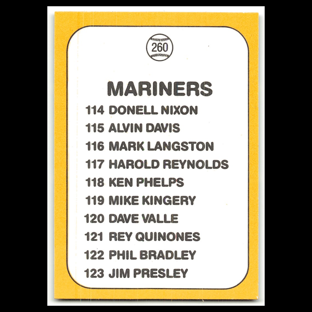 Team Card #260 1987 Donruss Opening Day Seattle Mariners Baseball Card MLB NM
