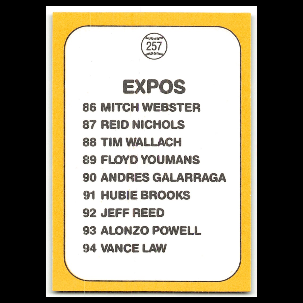 Team Card #257 1987 Donruss Opening Day Montreal Expos Baseball Card MLB NM