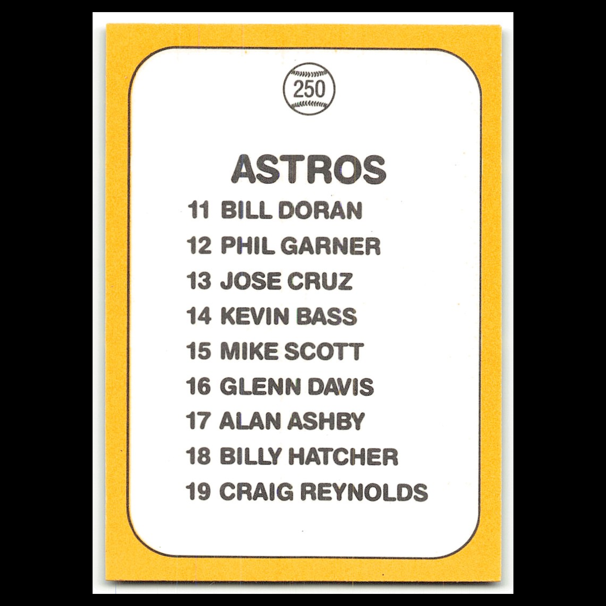 Team Card #250 1987 Donruss Opening Day Houston Astros Baseball Card MLB NM