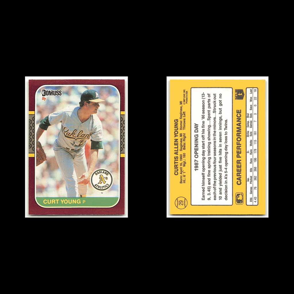 Curt Young #29 1987 Donruss Opening Day Oakland Athletics Baseball Card MLB NM