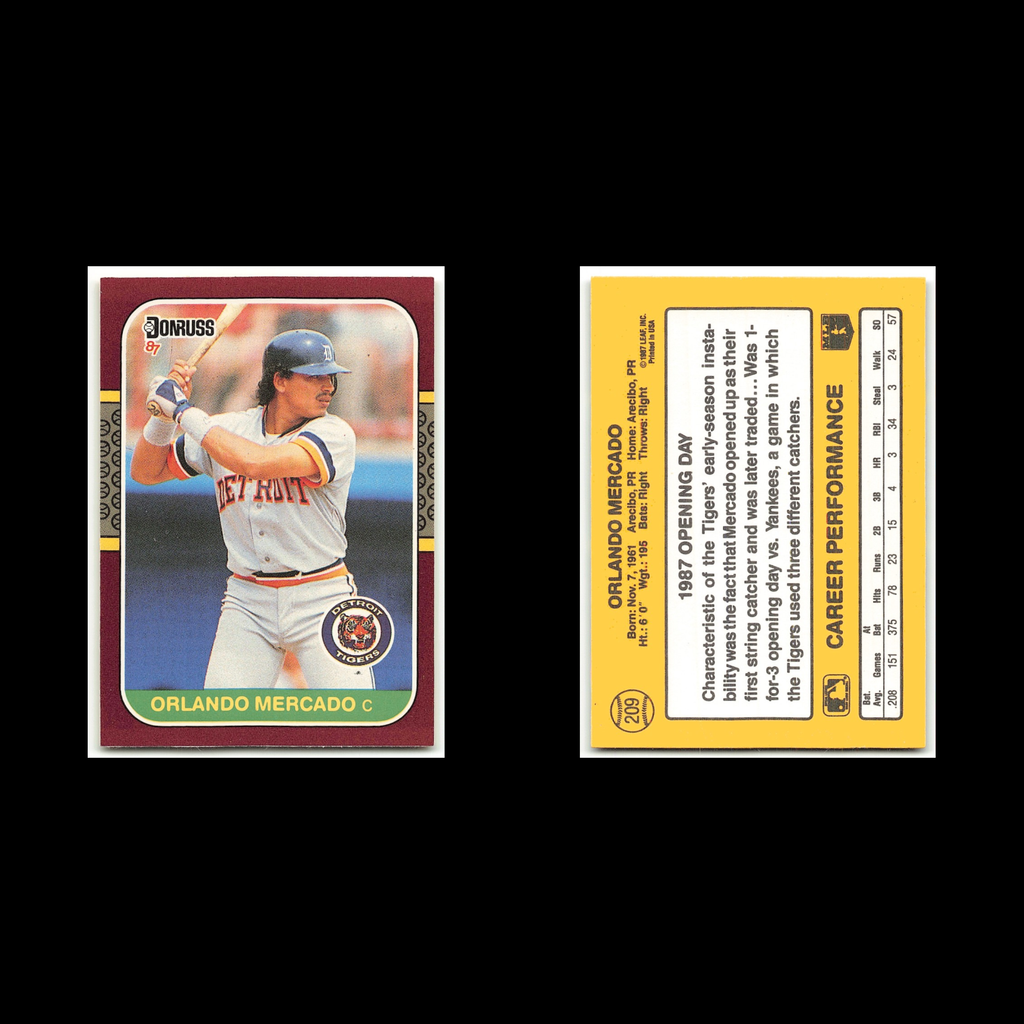 Orlando Mercado #209 1987 Donruss Opening Day Detroit Tigers Baseball Card MLB