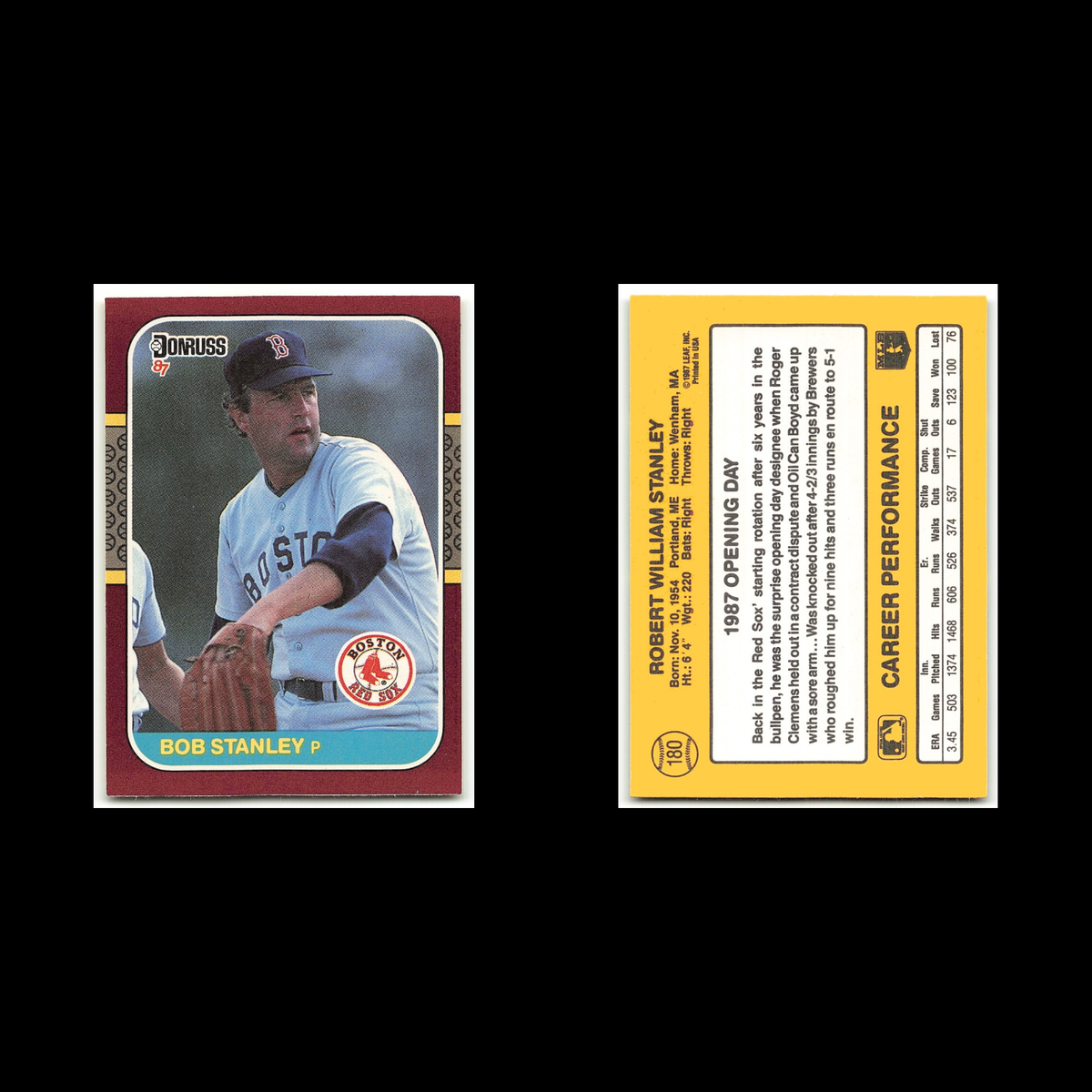 Bob Stanley #180 1987 Donruss Opening Day Boston Red Sox Baseball Card MLB NM