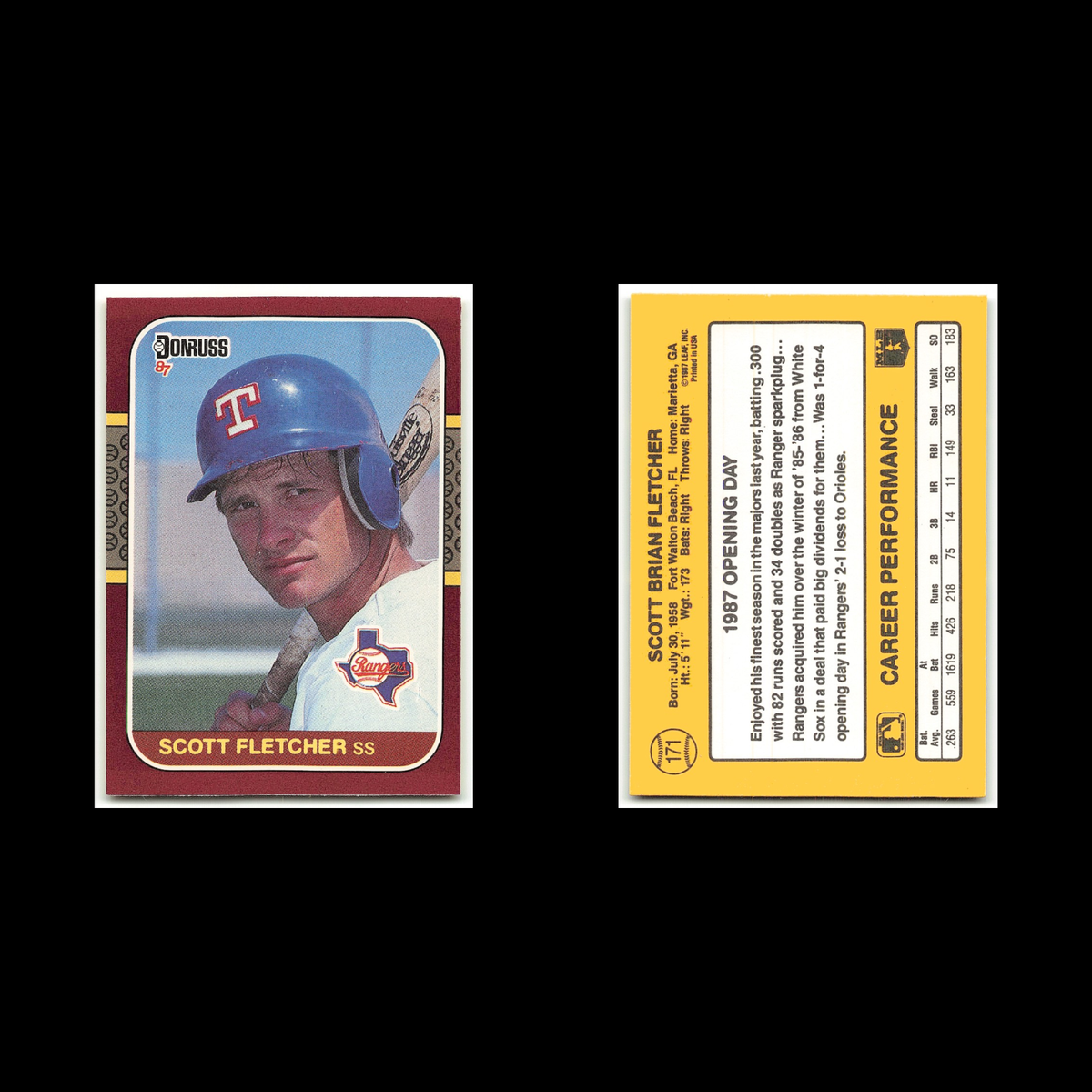 Scott Fletcher #171 1987 Donruss Opening Day Texas Rangers Baseball Card MLB NM
