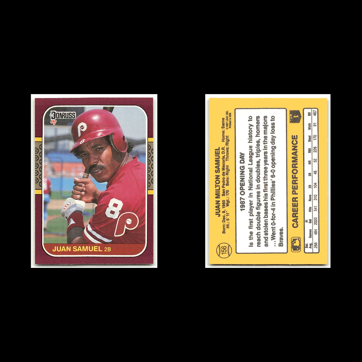 Juan Samuel #156 1987 Donruss Opening Day Philadelphia Phillies Baseball Card NM