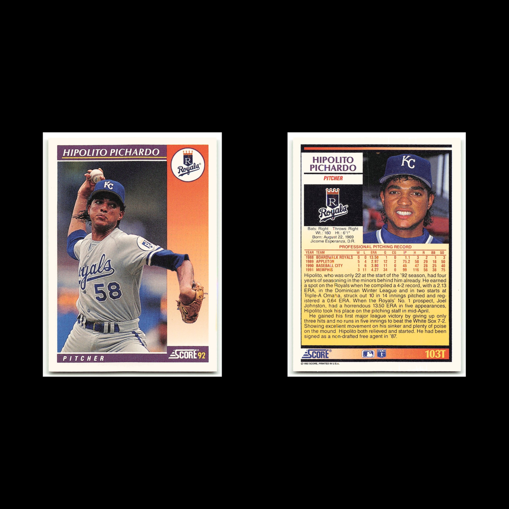 Hipolito Pichardo Rookie #103T 1992 Score Rookie - Traded Kansas City Royals MLB