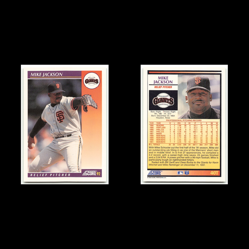Mike Jackson #40T 1992 Score Rookie - Traded San Francisco Giants Baseball Card