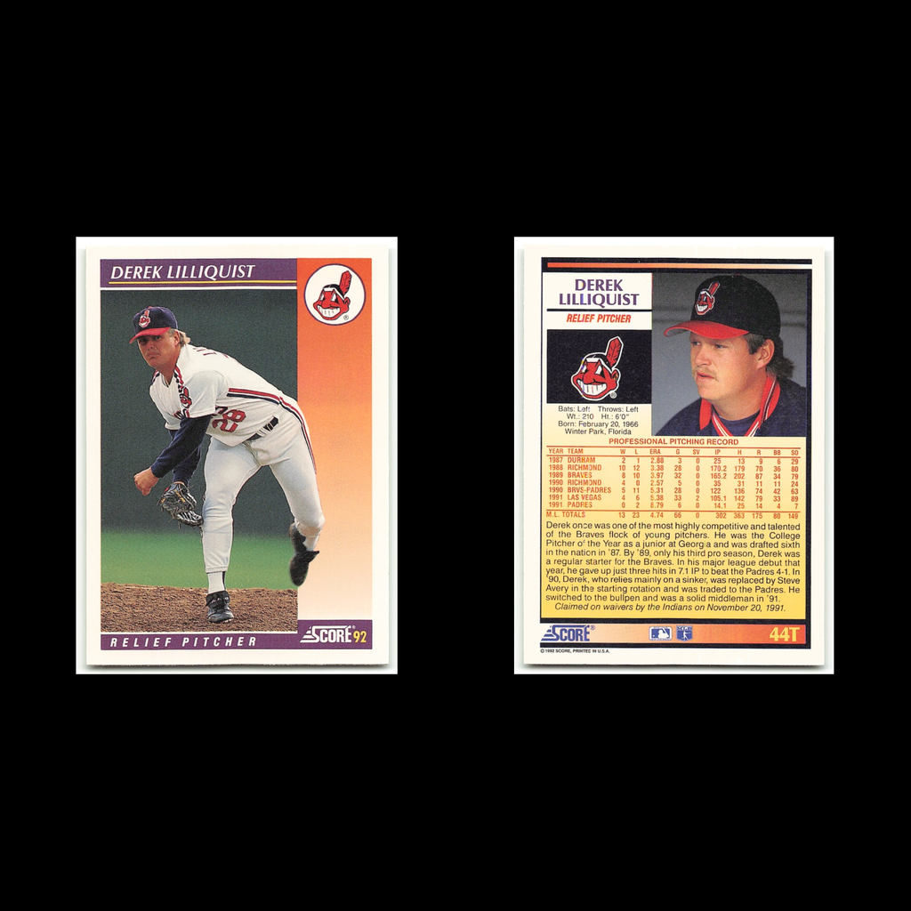 Derek Lilliquist #44T 1992 Score Rookie - Traded Cleveland Indians Baseball Card