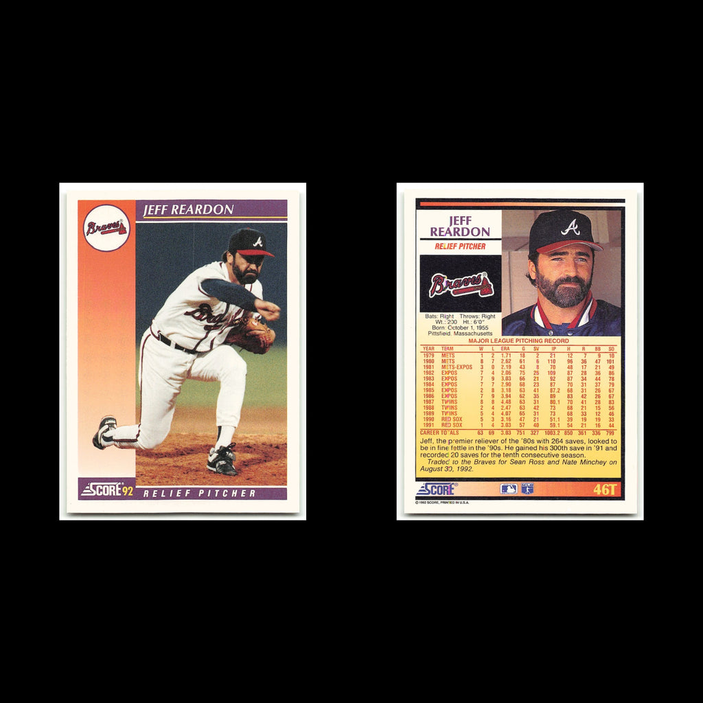 Jeff Reardon #46T 1992 Score Rookie - Traded Atlanta Braves Baseball Card MLB NM