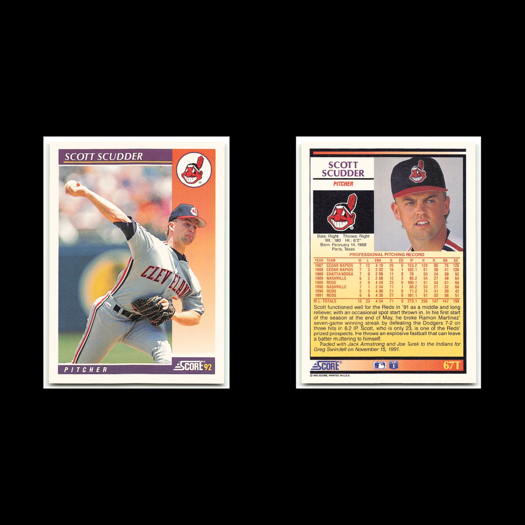 Scott Scudder #67T 1992 Score Rookie - Traded Cleveland Indians Baseball Card NM