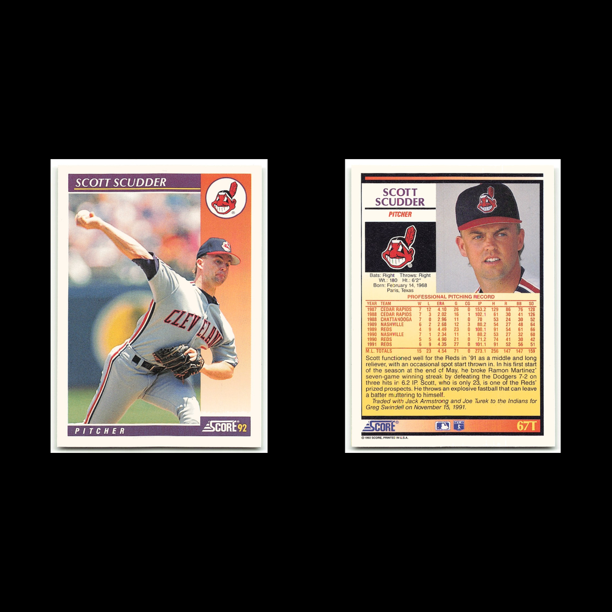 Scott Scudder #67T 1992 Score Rookie - Traded Cleveland Indians Baseball Card NM