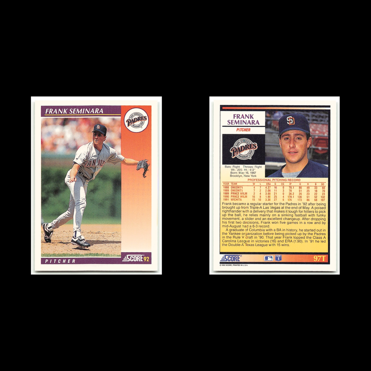 Frank Seminara Rookie #97T 1992 Score Rookie - Traded San Diego Padres Baseball