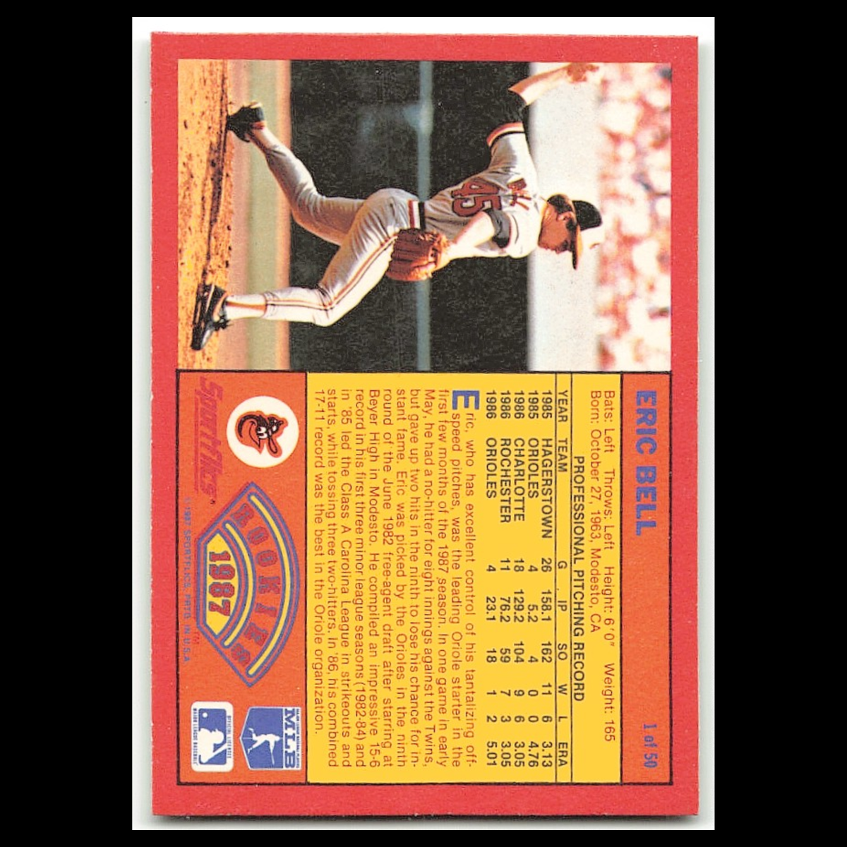 Eric Bell Rookie #1 1987 Sportflics Rookies I Baltimore Orioles Baseball Card NM