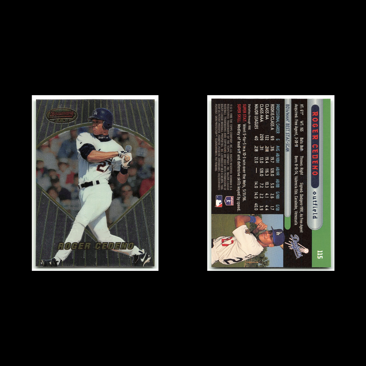 Roger Cedeno Rookie #115 1996 Bowmans Best Los Angeles Dodgers Baseball Card MLB