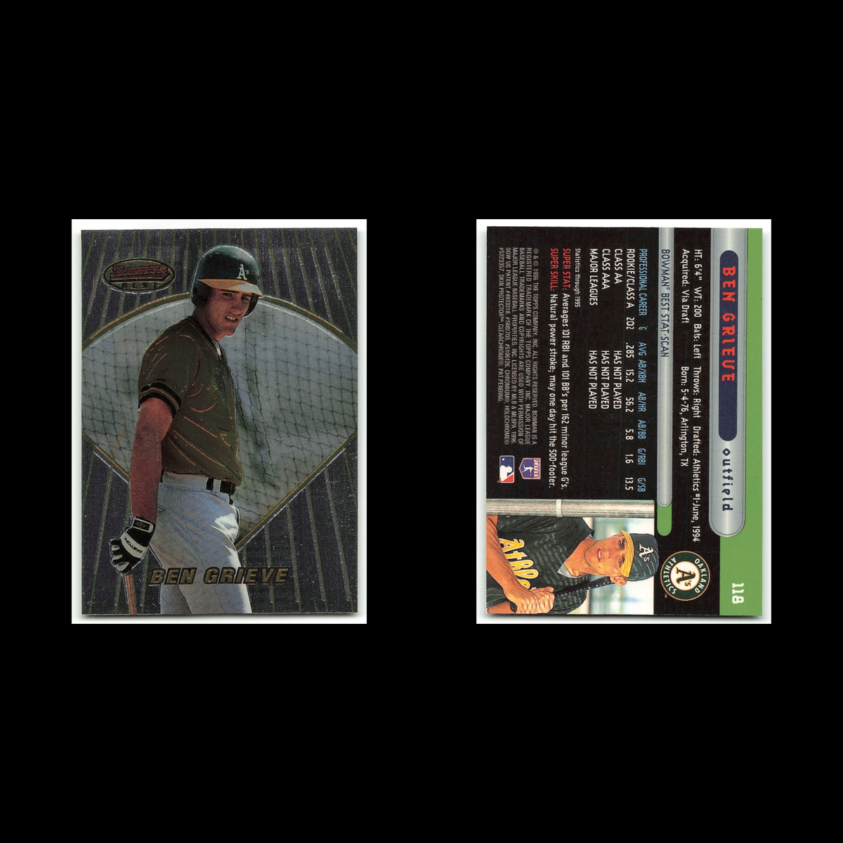 Ben Grieve Rookie #118 1996 Bowmans Best Oakland Athletics Baseball Card MLB NM