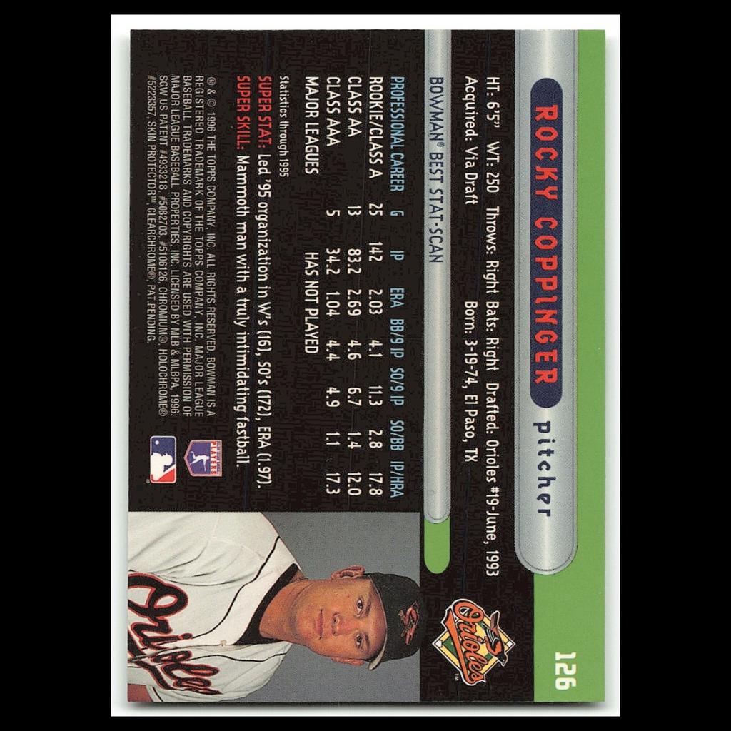 Rocky Coppinger Rookie #126 1996 Bowmans Best Baltimore Orioles Baseball Card NM