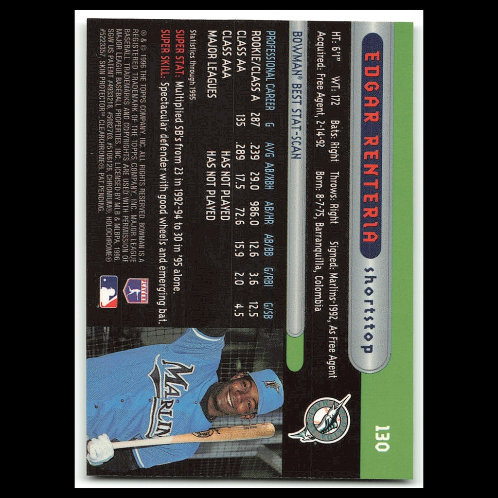 Edgar Renteria Rookie #130 1996 Bowmans Best Florida Marlins Baseball Card MLB