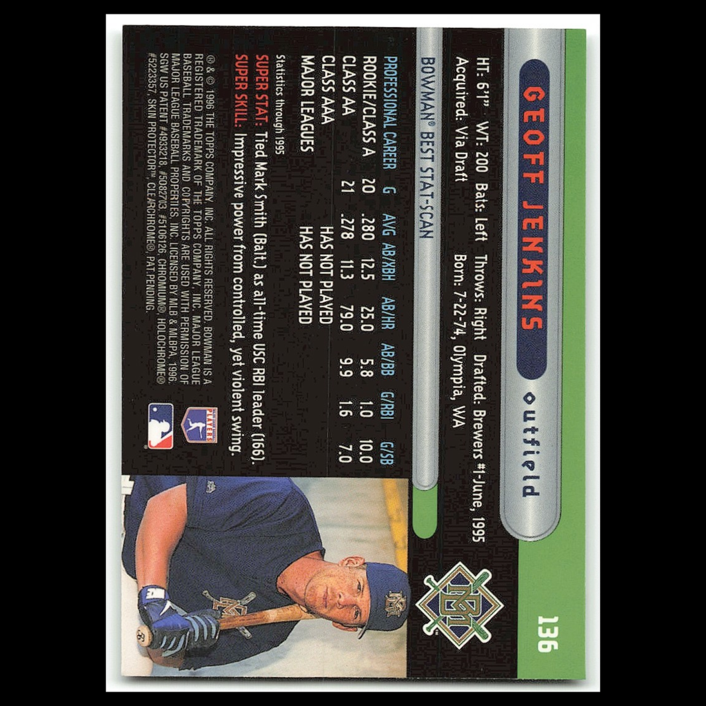 Geoff Jenkins Rookie #136 1996 Bowmans Best Milwaukee Brewers Baseball Card MLB