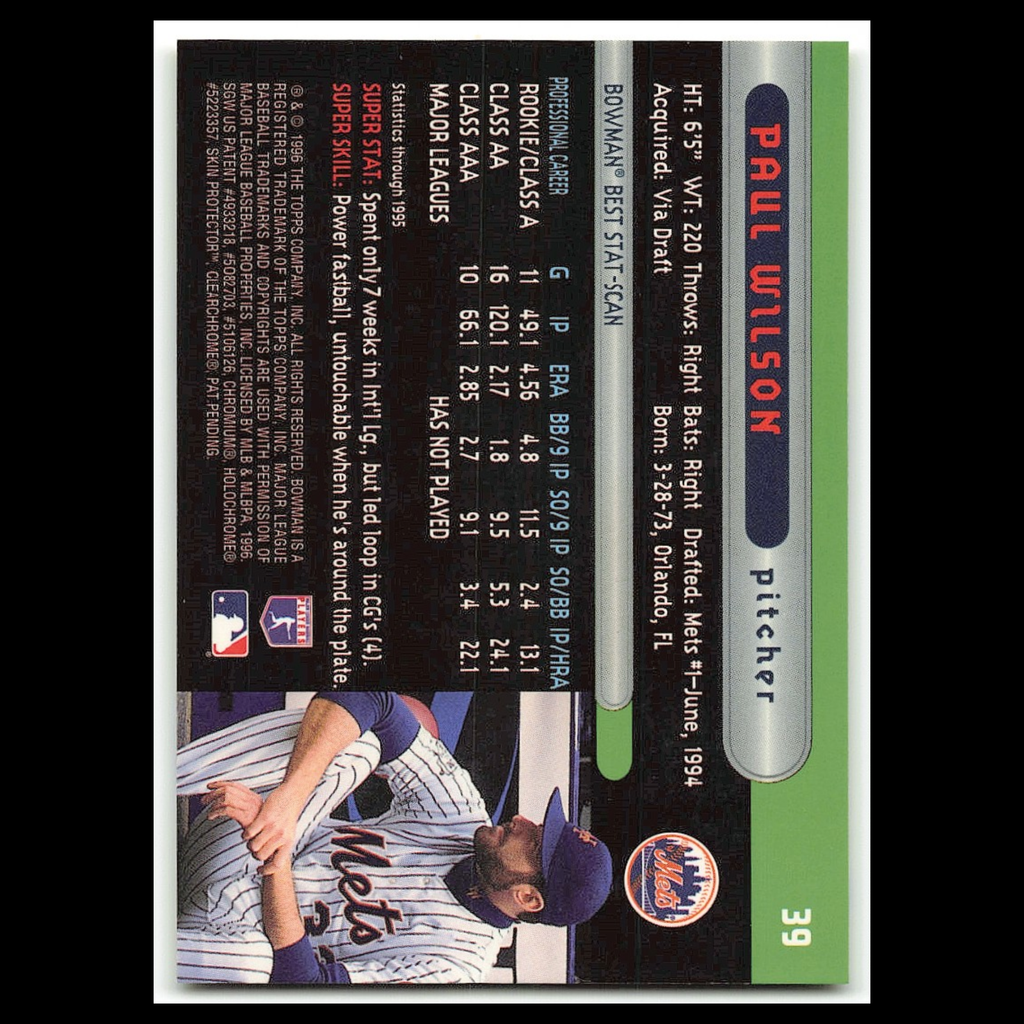 Paul Wilson #39 1996 Bowmans Best New York Mets Baseball Card MLB NM