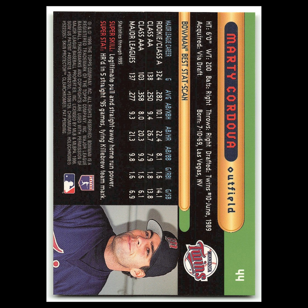 Marty Cordova #44 1996 Bowmans Best Minnesota Twins Baseball Card MLB NM