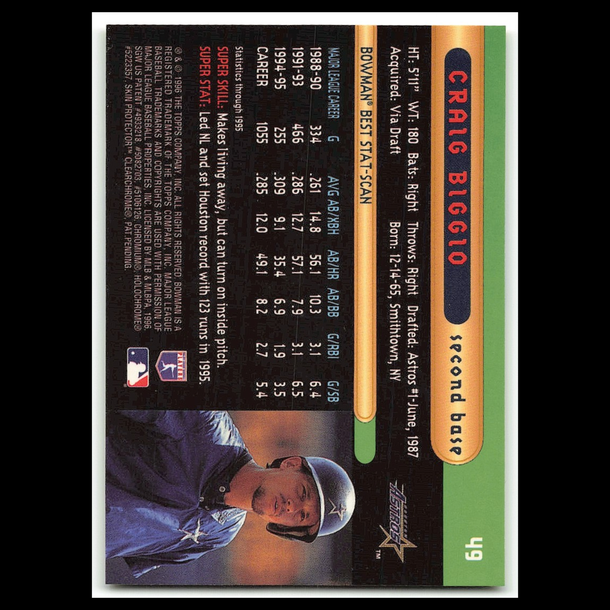 Craig Biggio #49 1996 Bowmans Best Houston Astros Baseball Card MLB NM