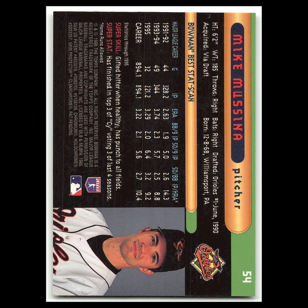 Mike Mussina #54 1996 Bowmans Best Baltimore Orioles Baseball Card MLB NM