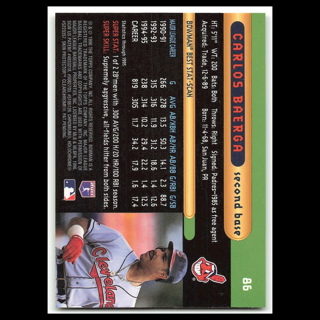Carlos Baerga #86 1996 Bowmans Best Cleveland Indians Baseball Card MLB NM