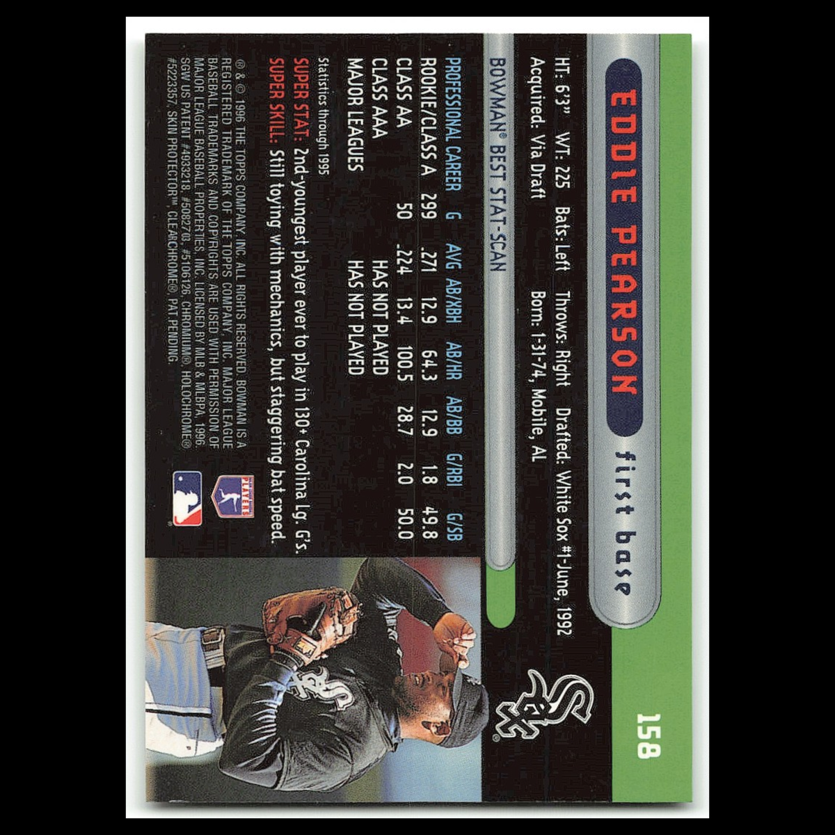 Eddie Pearson Rookie #158 1996 Bowmans Best Chicago White Sox Baseball Card MLB