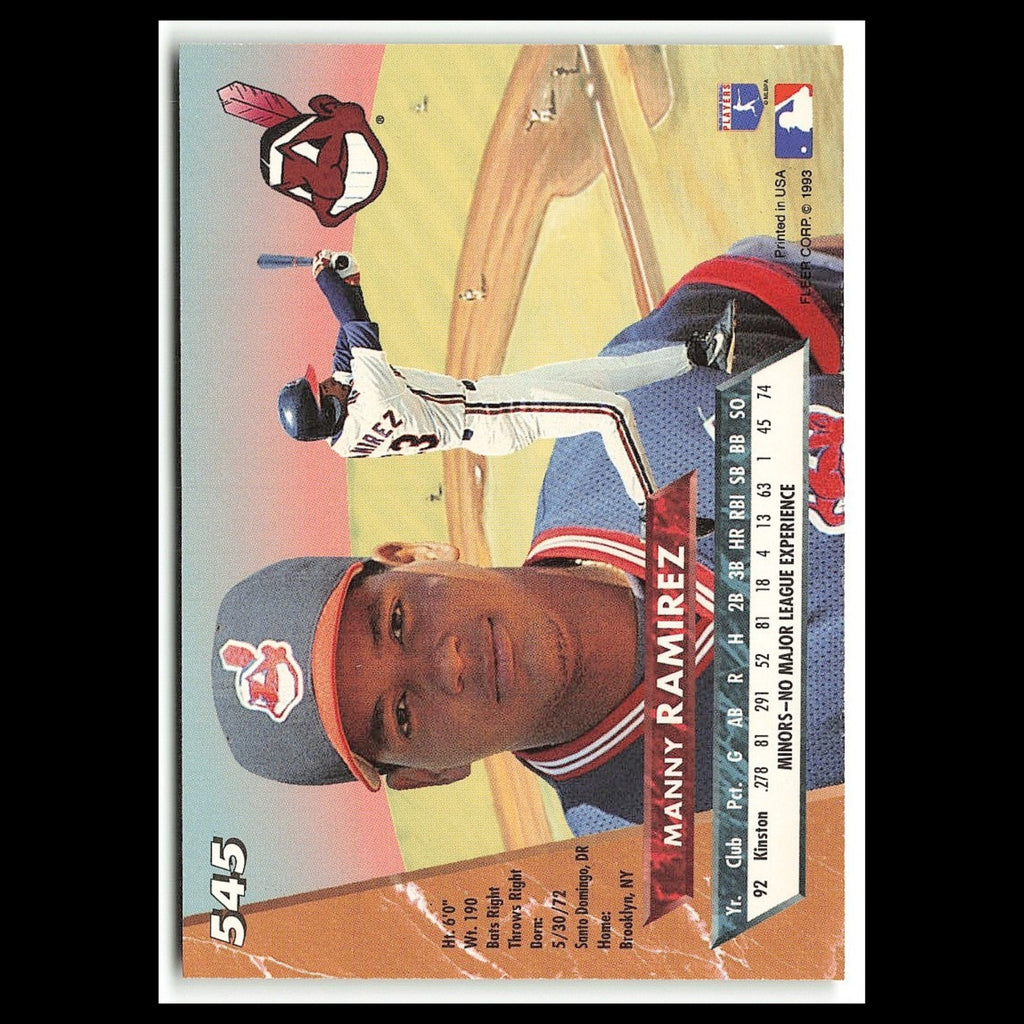 Manny Ramirez Rookie #545 1993 Fleer Ultra Cleveland Indians Baseball Card MLB