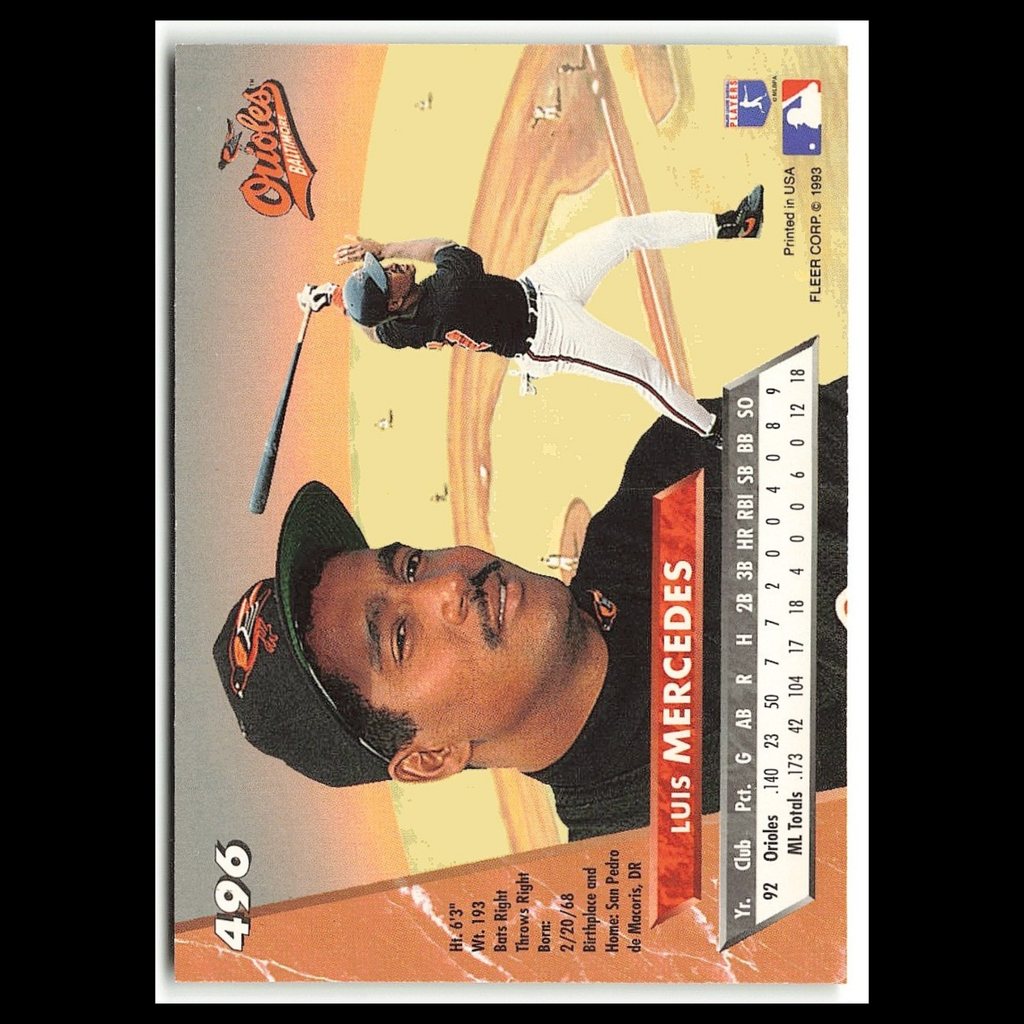 Luis Mercedes #496 1993 Fleer Ultra Baltimore Orioles Baseball Card MLB NM