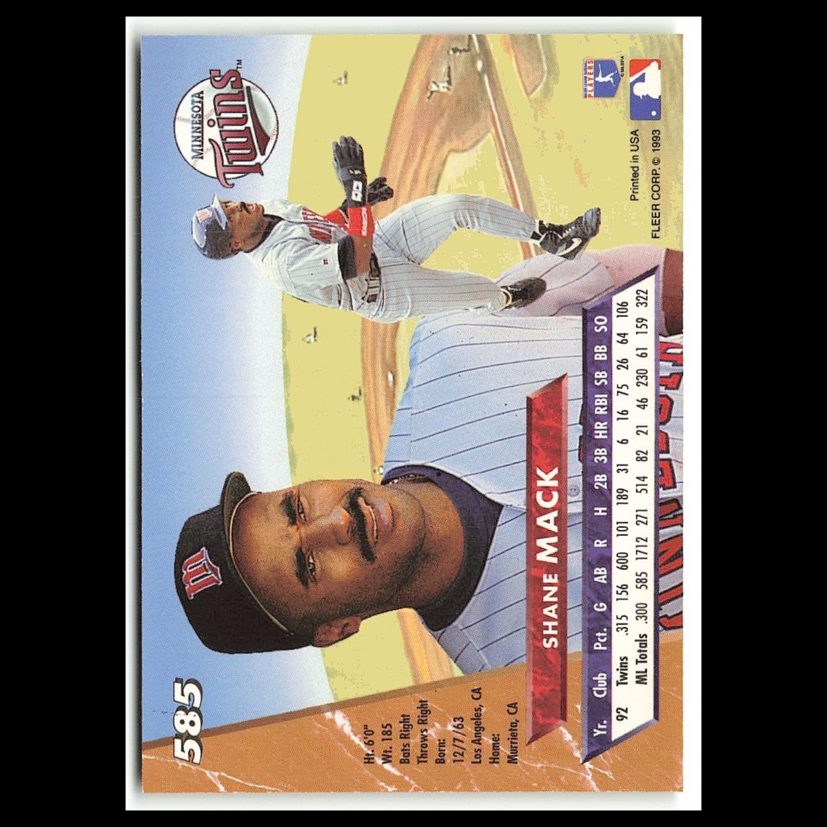 Shane Mack #585 1993 Fleer Ultra Minnesota Twins Baseball Card MLB NM