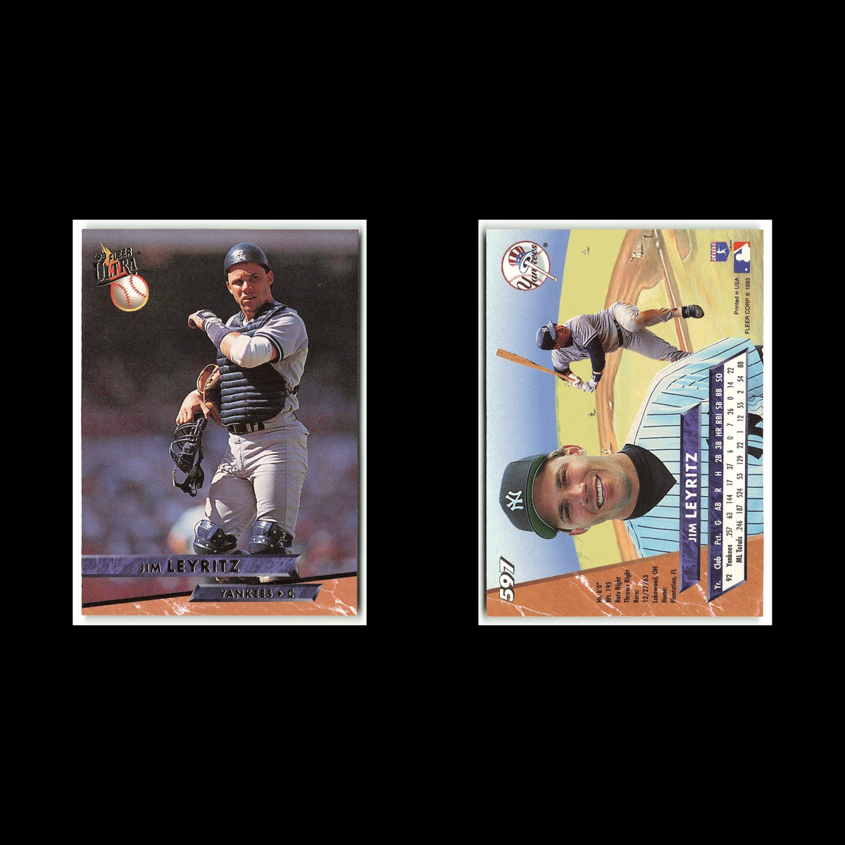 Jim Leyritz #597 1993 Fleer Ultra New York Yankees Baseball Card MLB NM