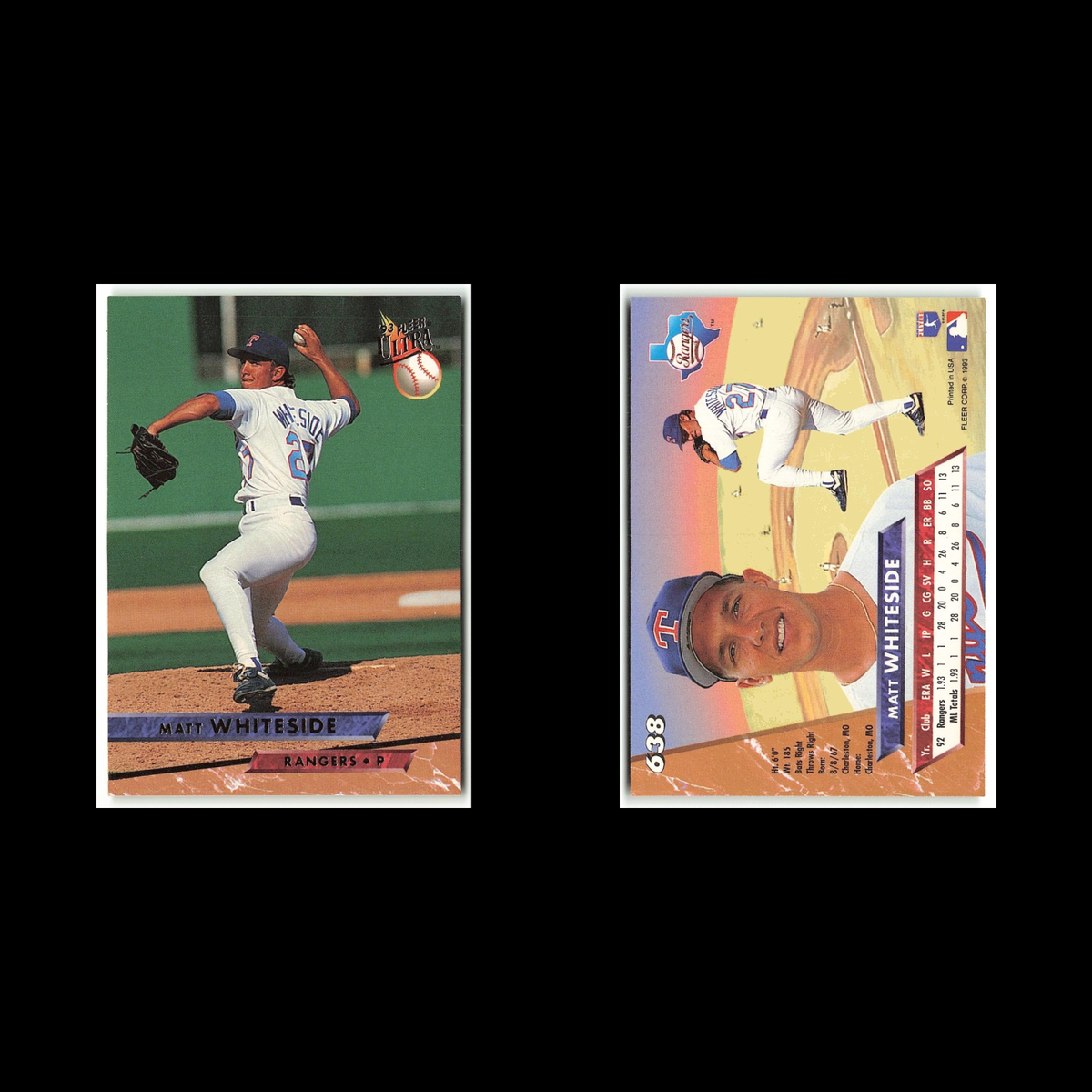 Matt Whiteside #638 1993 Fleer Ultra Texas Rangers Baseball Card MLB NM