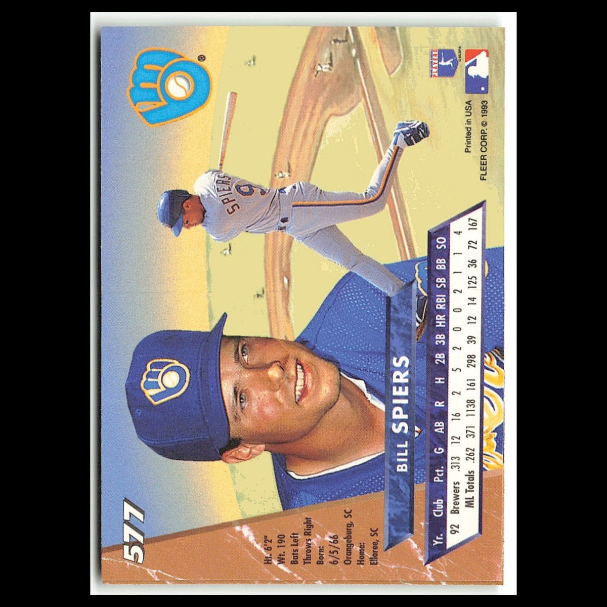Bill Spiers #577 1993 Fleer Ultra Milwaukee Brewers Baseball Card MLB NM