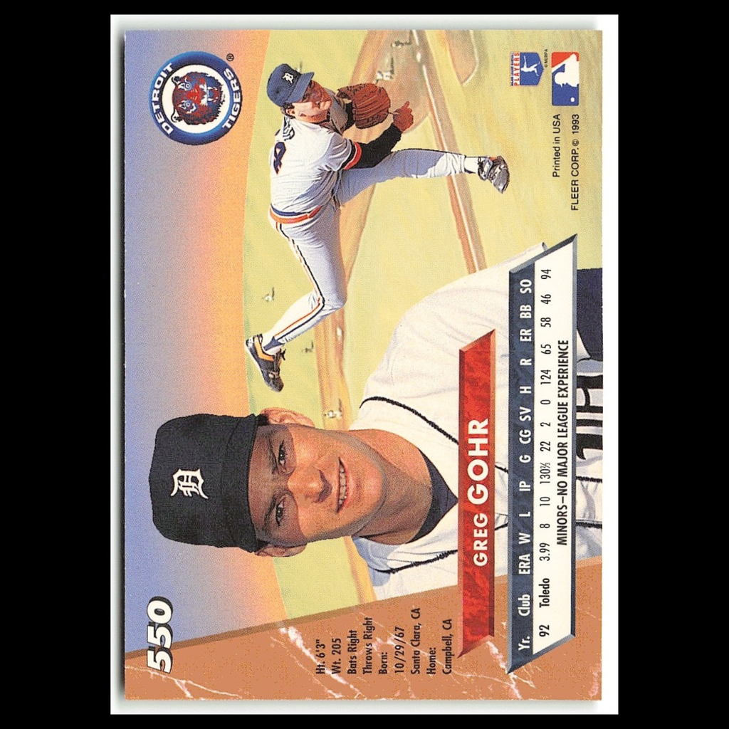 Greg Gohr Rookie #550 1993 Fleer Ultra Detroit Tigers Baseball Card MLB NM