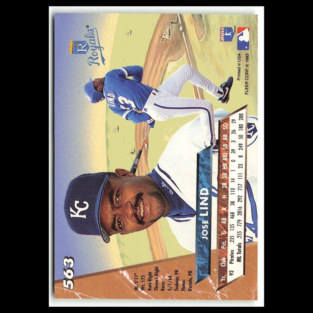 Jose Lind #563 1993 Fleer Ultra Kansas City Royals Baseball Card MLB NM