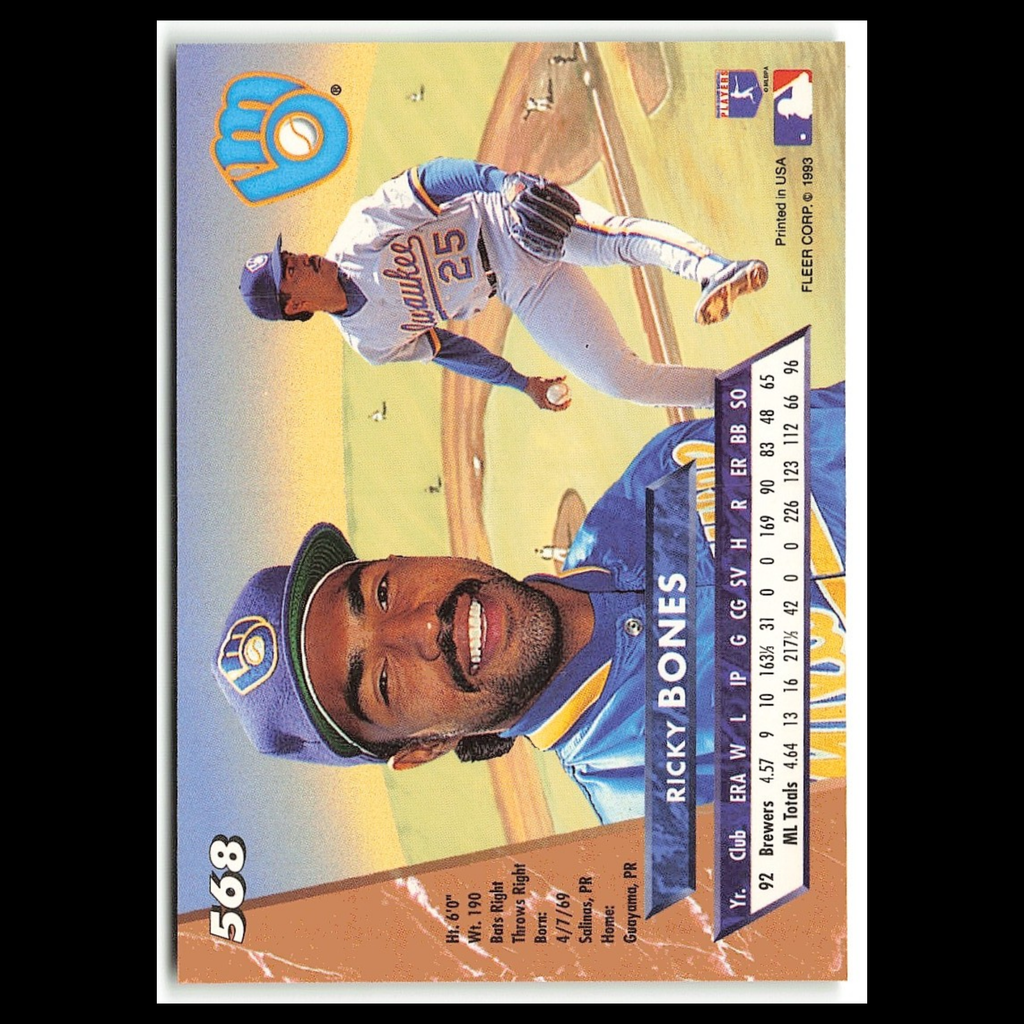 Ricky Bones #568 1993 Fleer Ultra Milwaukee Brewers Baseball Card MLB NM